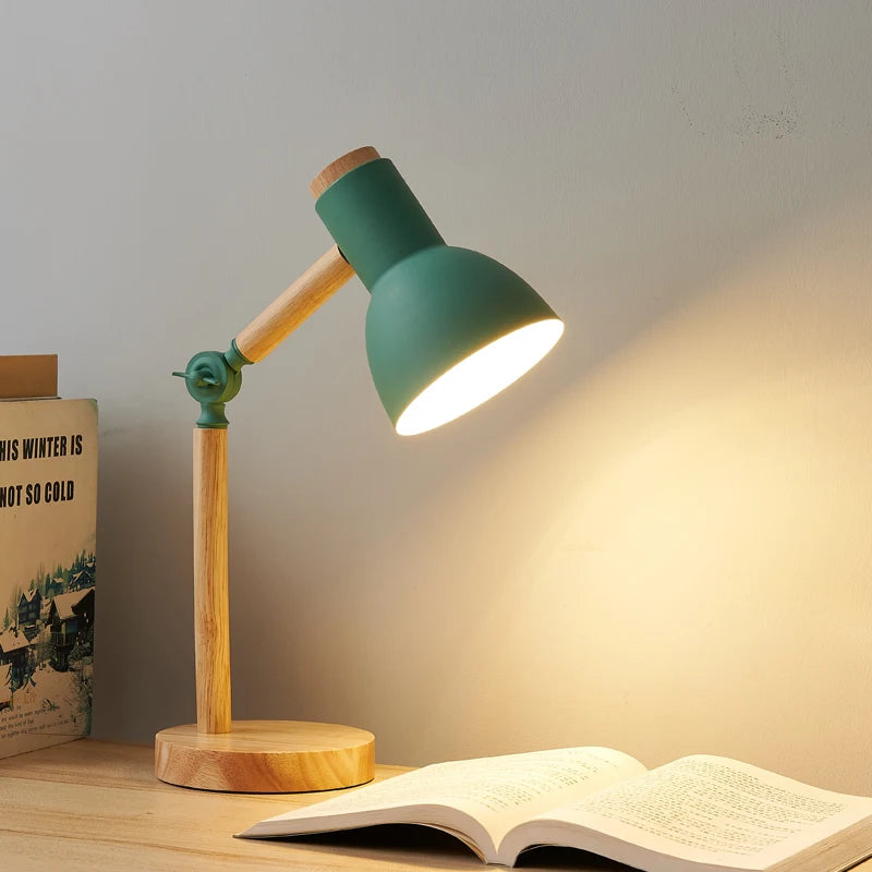 Nordic Wooden Art LED Table Lamp Simple Bedside Desk Light
